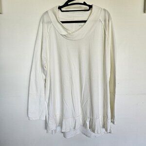 Soft Surroundings Long Sleeve White Tunic Size XL Scoop Neck Cross Over Collar
